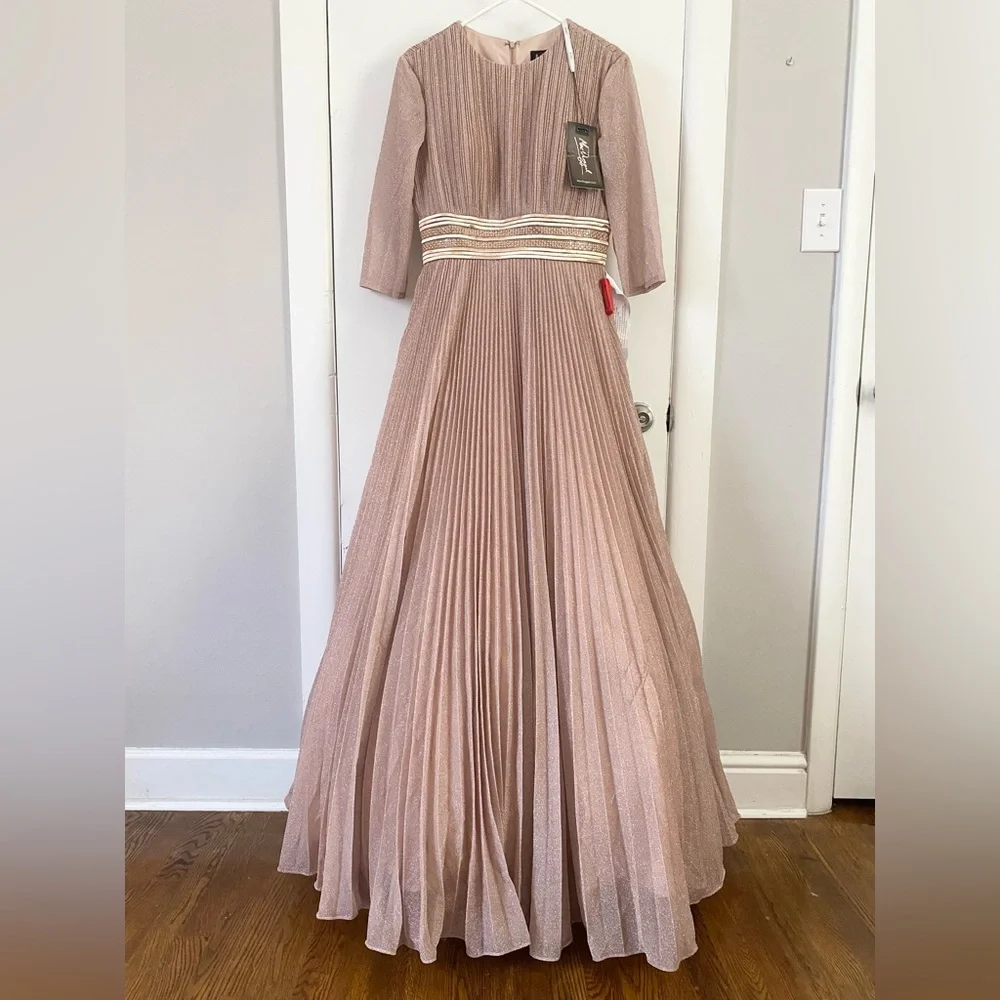 MAC DUGGAL Shimmering Pleated A-Line Pink Rose Gold Tulle Ball Gown 30700 Sz 10 - Picture 2 of 16